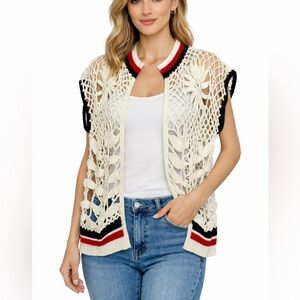 NWT ANTHROPOLOGIE SELF CONTRAST Chic Crochet Open-Front Vest Size: All